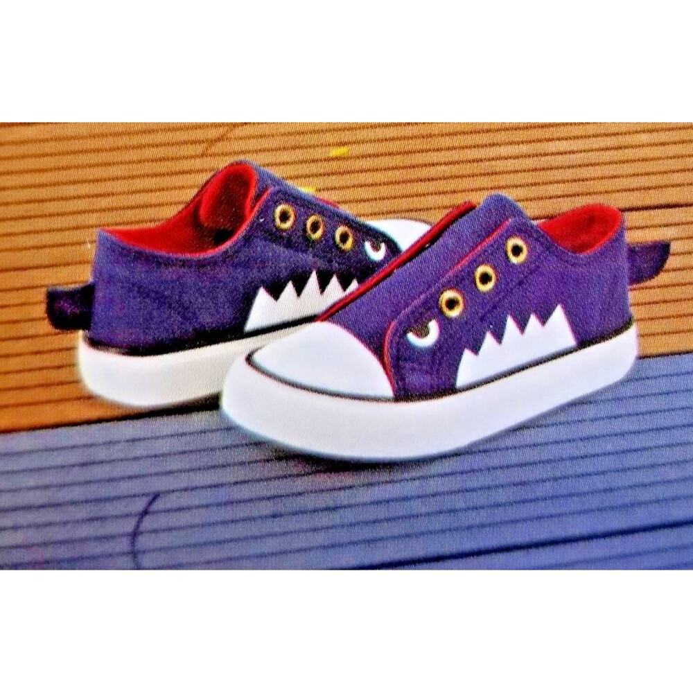 Kid's Sneakers Shark Finn Design Memory Foam Canvas Slip-On New US Size 9/10